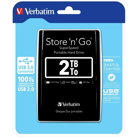 Dysk zewnętrzny Verbatim Store n Go USB  3.0 HDD 2TB czarny 53177