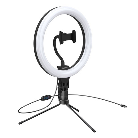 Baseus fotograficzna lampa 10'' ring flash pierścień LED do telefonu smartfona do zdjęć selfie filmów (YouTube, TikTok) + mini statyw czarny (CRZB10-A01)