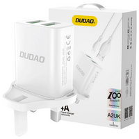 Dudao ładowarka sieciowa wtyczka UK (Wielka Brytania) 2xUSB-A 2.4A biała + kabel USB-A - Lightning biały