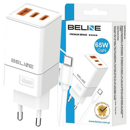 BELINE ŁADOWARKA 65W 2X USB-C PD 3.0 DO TELEFONÓW I TABLETÓW Z KABLEM USB-C