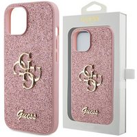 Etui Guess Glitter Script Big 4G na iPhone 15 - różowe