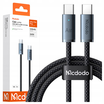 MCDODO KABEL USB-C USB-C SZYBKIE ŁADOWANIE USB TYP C 240W 2M LED CZARNY