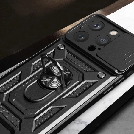 HURTEL ETUI PANCERNE DO IPHONE 15 PRO Z PODSTAWKĄ CAMSHIELD OSŁONA AAPARATU