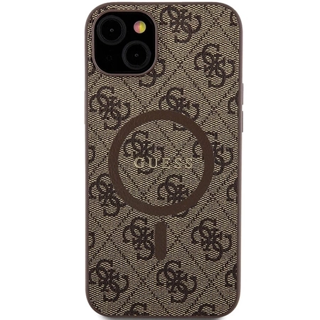 Etui Guess 4G Collection Leather Metal Logo MagSafe na iPhone 15 / 14 / 13 - brązowe