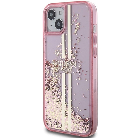 Etui Guess Liquid Glitter Gold Stripes na iPhone 15 Plus / 14 Plus - różowe
