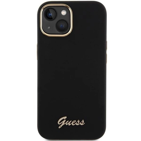 Etui Guess Silicone Script Metal Logo & Frame na iPhone 15 - czarne