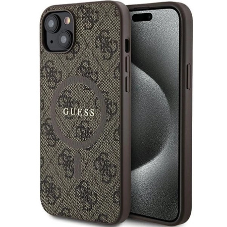 Etui Guess 4G Collection Leather Metal Logo MagSafe na iPhone 14 / 15 / 13 - brązowe