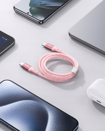 INNOSTYLE POWERFLEX KABEL USB-C SZYBKIE ŁADOWANIE DO IPHONE SAMSUNG 3A 60W KEVLAR 2M RÓŻOWY