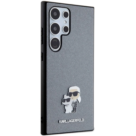 Etui Karl Lagerfeld Saffiano Karl&Choupette Metal Pin na Samsung Galaxy S24 Ultra - szare