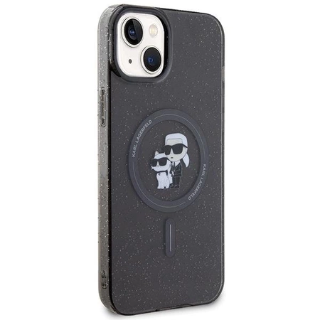 Etui Karl Lagerfeld Karl&Choupette Glitter MagSafe na iPhone 15 Plus - czarne