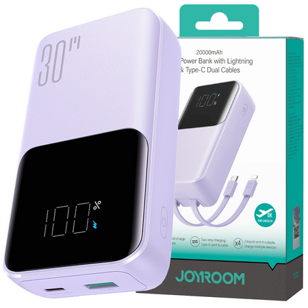 Mini powerbank z wbudowanymi kablami Joyroom JR-PBC07 20000mAh 30W - fioletowy