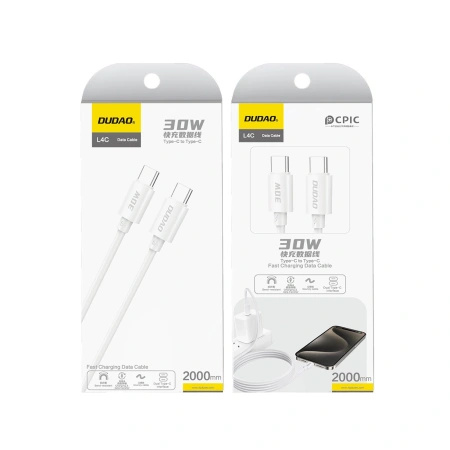 DUDAO KABEL USB-C 30W DO TELEFONÓW 2M Z FUNKCJĄ SZYBKIEGO ŁADOWANIA DO 30W