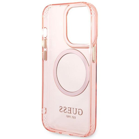 Etui Guess GUHMP14XHTCMP na iPhone 14 Pro Max - różowe Gold Outline Translucent MagSafe
