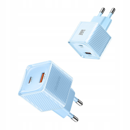 MCDODO FAST PHONE CHARGER POWER ADAPTER 2X USB USB-C 33W GAN BLUE