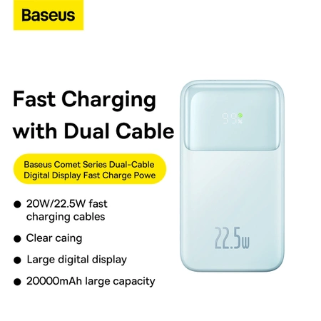 Powerbank Baseus Comet Series z wyświetlaczem 20000mAh 22.5W - niebieski + kabel USB-A / USB-C