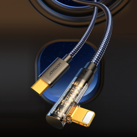 Joyroom kabel Lightning kątowy - USB C do szybkiego ładowania i transferu danych 20W 1,2 m czarny (S-CL020A6)