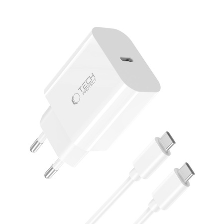 TECH-PROTECT ŁADOWARKA NC20W PD20W 1-PORT DO TELEFONÓW + KABEL TYPE-C BIAŁY