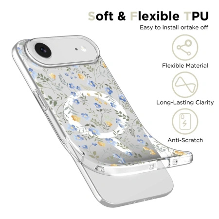 Etui Tech-Protect FlexAir MagSafe na iPhone 17 Air - stokrotki z liśćmi