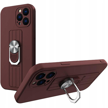 Ring Case silikonowe etui z uchwytem na palec i podstawką do iPhone 12 Pro brązowy