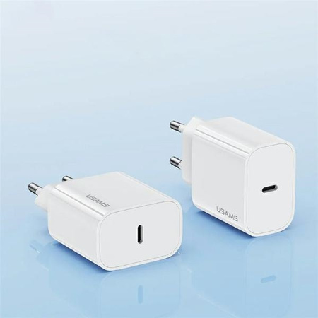USAMS Ład. siec. 1xUSB-C T65 PD20WPD Fast Charging US-CC226 + kabel USB-C/Lightning US-SJ712 30W biały/white Yi Series OYXLTZ02
