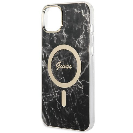 Guess zestaw ładowarka MagSafe + etui do iPhone 14 Plus 6,7" czarne Marble (GUBPP14MHMEACSK)