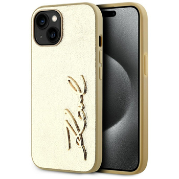 KARL LAGERFELD ETUI WRINKLED METAL DO IPHONE 15 ZŁOTE Z METALOWYM AKCENTEM