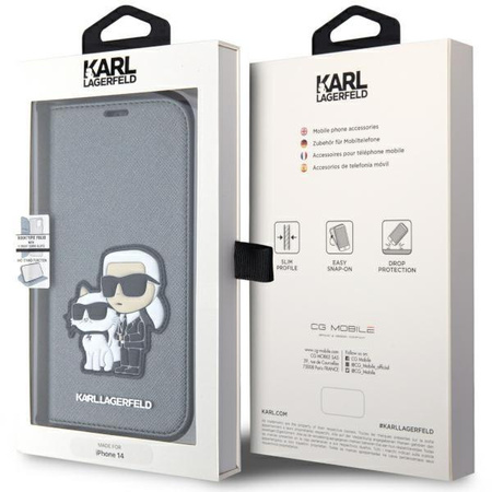 Etui Karl Lagerfeld KLBKP14SSANKCPG na iPhone 14 bookcase - srebrne Saffiano Karl&Choupette