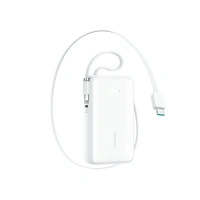 Powerbank Joyroom JR-PR2L 10000mAh 35W z wbudowanym zwijanym kablem USB-C i kablem-smyczą Lightning - biały