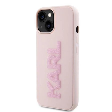 Etui Karl Lagerfeld 3D Rubber Glitter Logo na iPhone 15 Plus - różowe