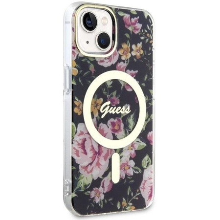 Etui Guess GUHMP14MHCFWSK na iPhone 14 Plus 6.7" - czarne Flower MagSafe