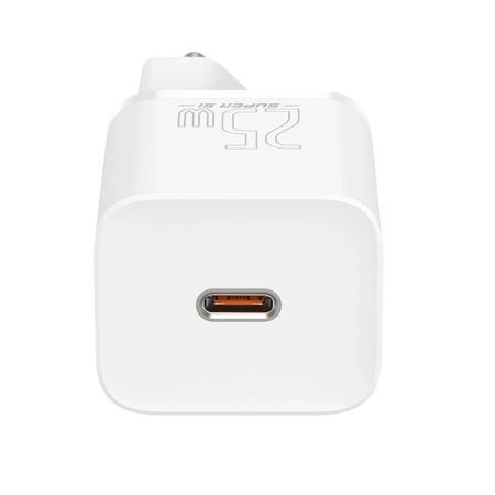 Szybka ładowarka sieciowa Baseus Si USB-C 25W 3A z kablem USB-C / USB-C 1m - biały