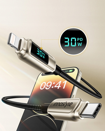 INNOSTYLE KABEL Z WYŚWIETLACZEM USB-C LIGHTNING DO IPHONE 12 13 14 30W 1M
