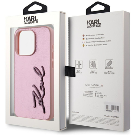 KARL LAGERFELD ETUI WRINKLED METAL DO IPHONE 15 PRO MAX Z PODPISANĄ OKŁADKĄ
