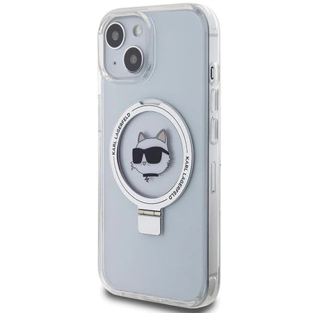 Etui Karl Lagerfeld Ring Stand Choupette Head MagSafe do iPhone 15 - białe
