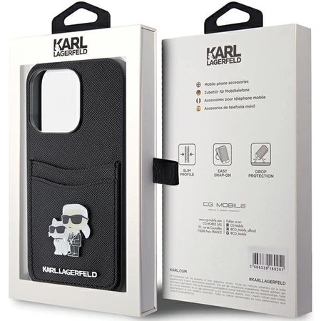 Etui Karl Lagerfeld Saffiano Cardslot Karl&Choupette Metal Pin do iPhone 15 Pro - czarne