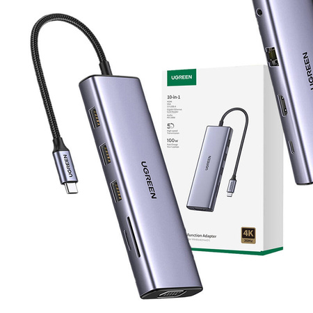 UGREEN ADAPTER HUB USB 10W1 DO MACBOOK LAPTOP HDMI VGA RJ45 SD TF AUX 35MM