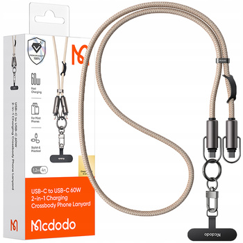 MCDODO SMYCZ DO TELEFONU NA SZYJE WKŁADKA CROSSBODY BEŻOWA KABEL USB-C 60W