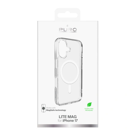 Etui Puro Lite Mag TPU+PC kompatybilne z MagSafe na iPhone 17 - przezroczyste z białym pierścieniem