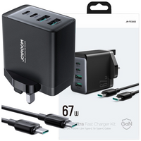 Ładowarka sieciowa Joyroom TCG02 PD USB-C USB-A 67W GaN (UK) + kabel USB-C - czarna