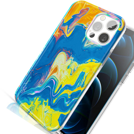 Kingxbar Watercolour Series kolorowe etui do iPhone 12 Pro Max żółtoniebieski