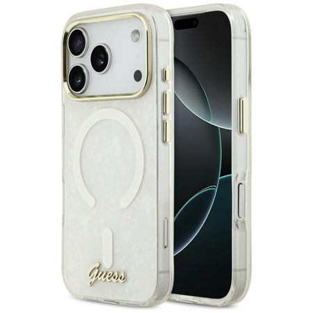 Etui Guess IML Shell Script Metal        MagSafe do iPhone 17 Pro Max biały
