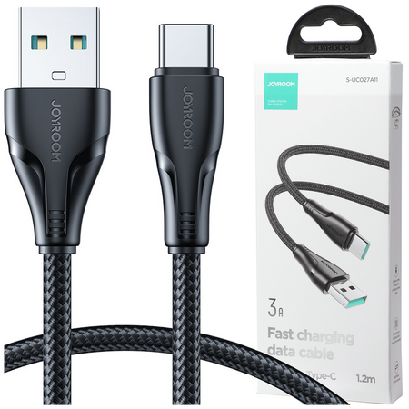 Joyroom kabel USB - USB C 3A Surpass Series do szybkiego ładowania i transferu danych 1,2 m czarny (S-UC027A11)