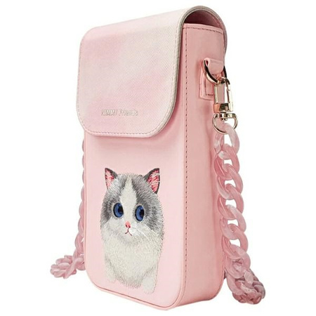 Nimmy Zestaw 3w1 torebka na telefon +    portfel + etui na lokalizator różowy/pink Big Eyed Pet 2.0 Cat