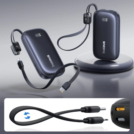 Powerbank Baseus EnerFill FC21 Qpow 3 Ultra 10000mAh 45W z dołączonym kablem-smyczą - czarny