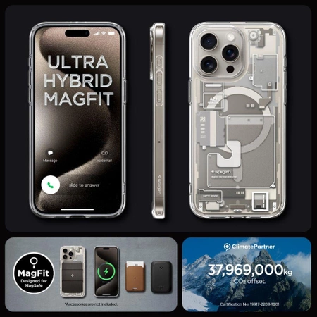 Etui Spigen Ultra Hybrid Mag z MagSafe na iPhone 15 Pro Max - tytan naturalny (wzór Zero One)