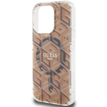 Etui Guess IML GCube MagSafe na iPhone 15 Pro Max - brązowe