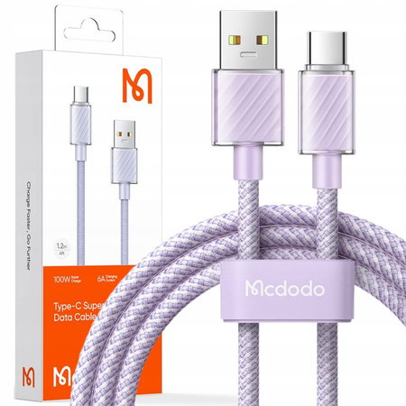 Kabel USB-C, Mocny, Super Szybki, Mcdodo, 100W, 2M, fioletowy