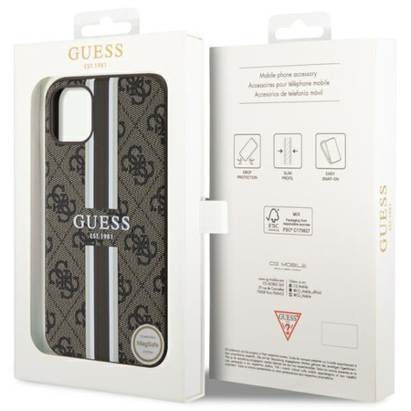 Etui Guess GUHMN61P4RPSW na iPhone 11 / Xr - brązowe 4G Printed Stripes MagSafe