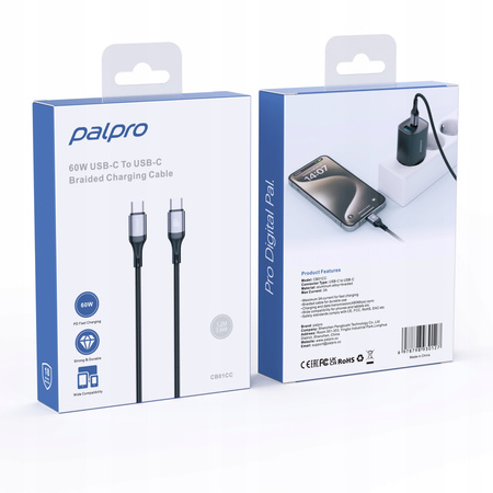 PALPRO KABEL USB-C SZYBKIE ŁADOWANIE DO SAMSUNG APPLE USB TYP C 60W 1M