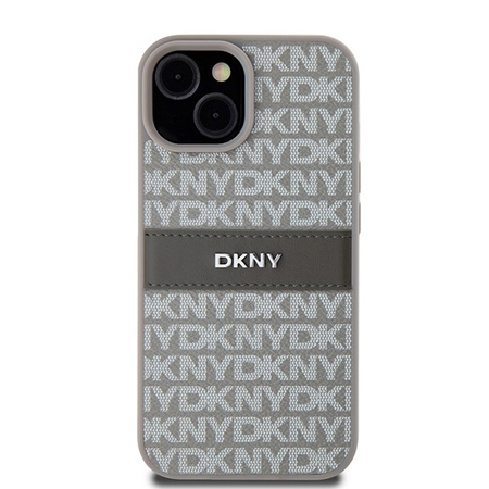 DKNY ETUI HARDCASE DO IPHONE 15 14 13 Z LEATHER MONO STRIPE & METAL LOGO